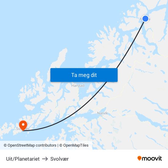 Uit/Planetariet to Svolvær map