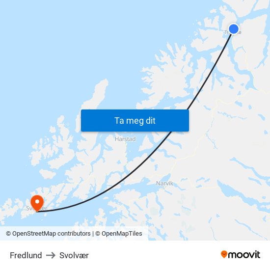 Fredlund to Svolvær map