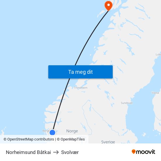 Norheimsund Båtkai to Svolvær map