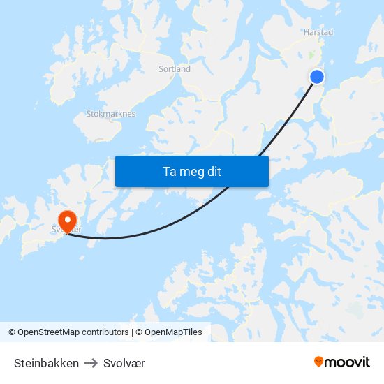 Steinbakken to Svolvær map