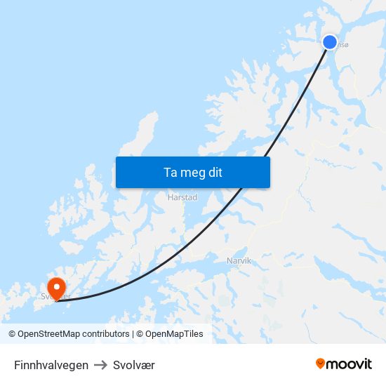 Finnhvalvegen to Svolvær map