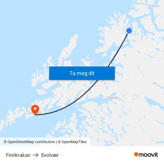 Finnkrakan to Svolvær map