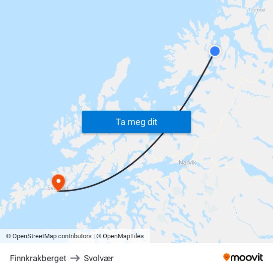 Finnkrakberget to Svolvær map