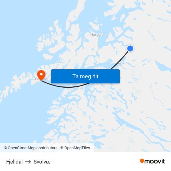 Fjelldal to Svolvær map