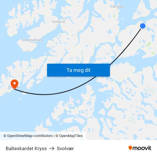 Balteskardet Kryss to Svolvær map