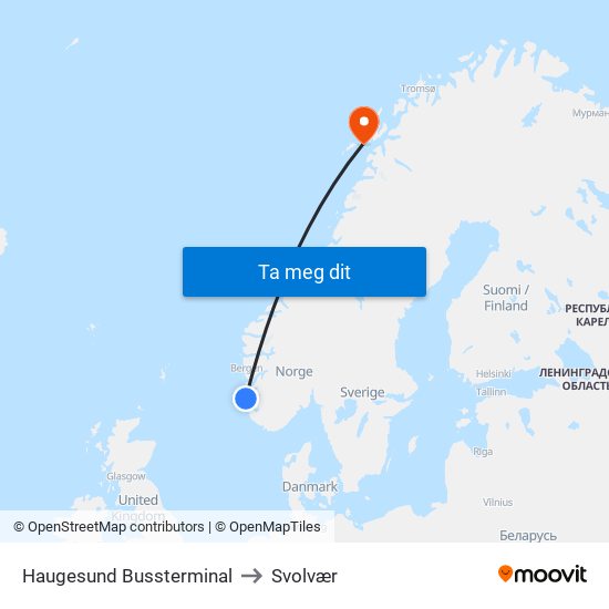 Haugesund Bussterminal to Svolvær map