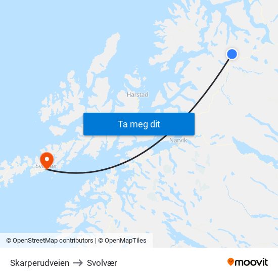 Skarperudveien to Svolvær map