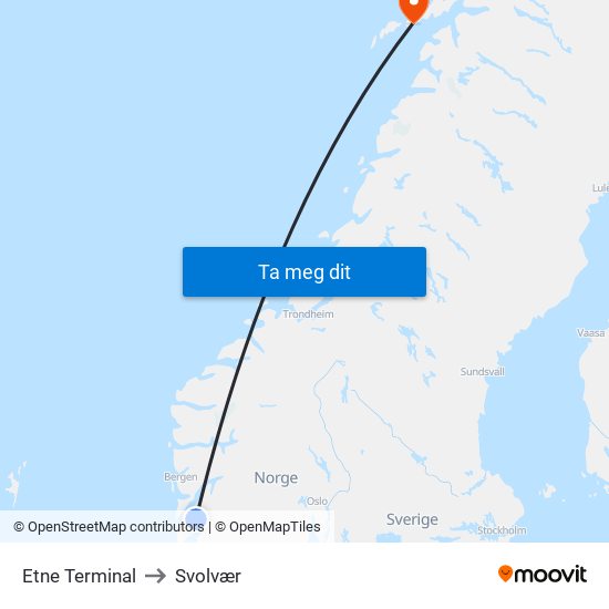 Etne Terminal to Svolvær map