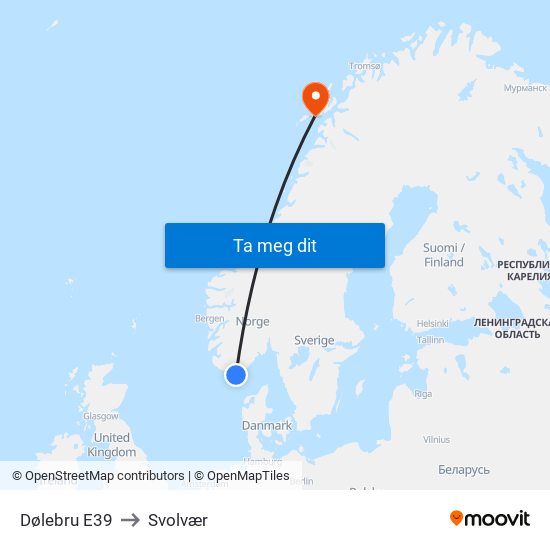 Dølebru E39 to Svolvær map