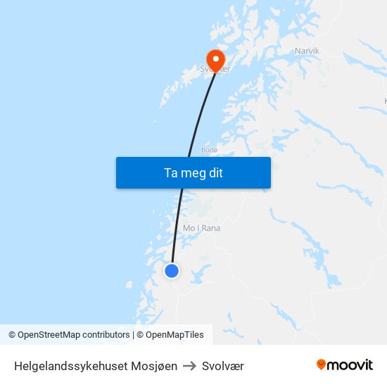 Helgelandssykehuset Mosjøen to Svolvær map