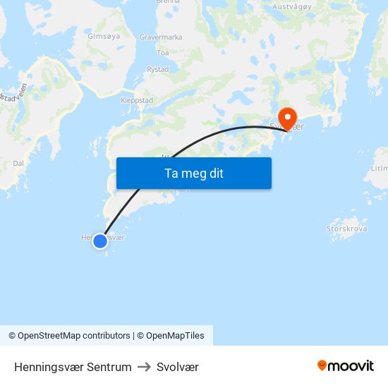 Henningsvær Sentrum to Svolvær map