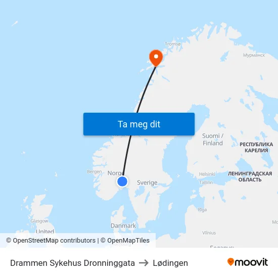 Dronninggata to Lødingen map