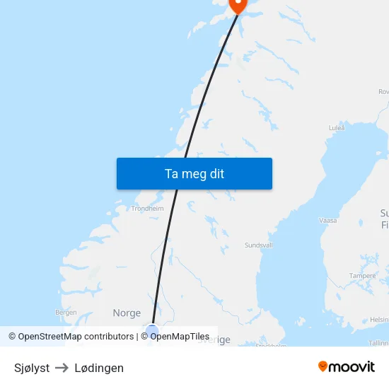 Sjølyst to Lødingen map