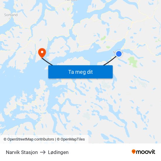 Narvik Stasjon to Lødingen map
