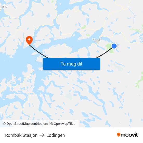 Rombak Stasjon to Lødingen map