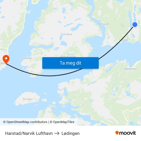 Harstad/Narvik Lufthavn to Lødingen map