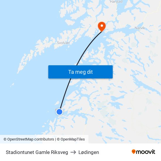 Stadiontunet Gamle Riksveg to Lødingen map