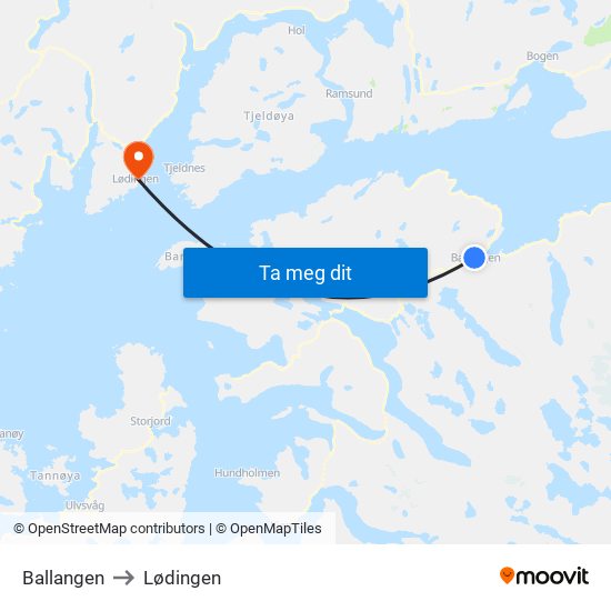 Ballangen to Lødingen map