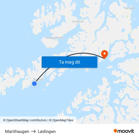 Marithaugen to Lødingen map