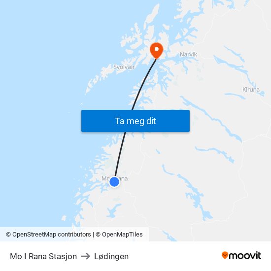 Mo I Rana Stasjon to Lødingen map