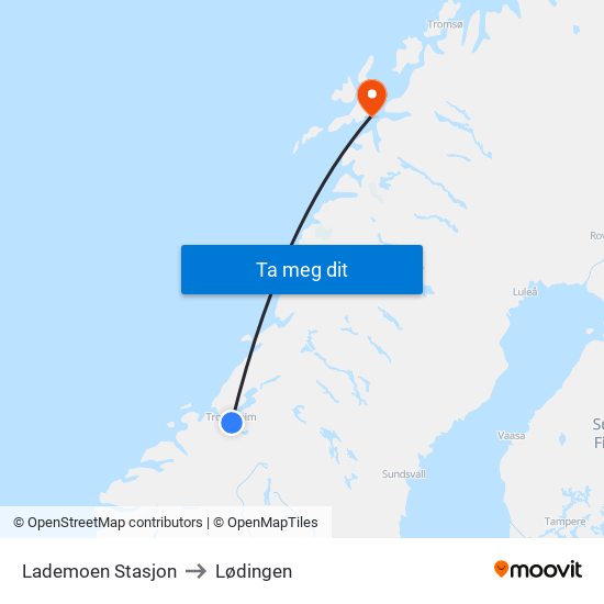 Lademoen Stasjon to Lødingen map