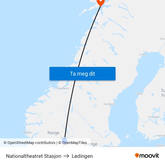Nationaltheatret Stasjon to Lødingen map