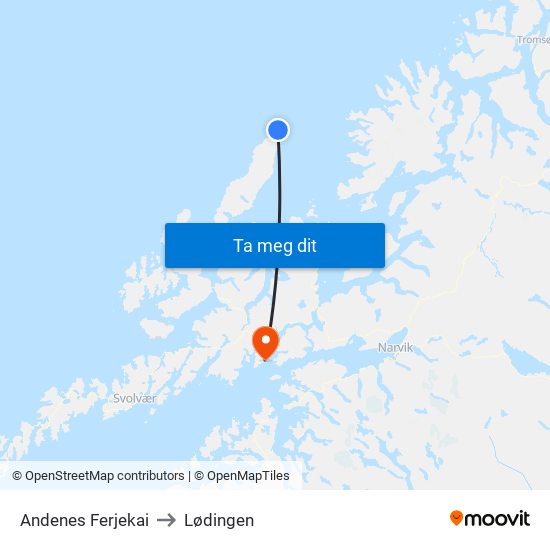 Andenes Ferjekai to Lødingen map