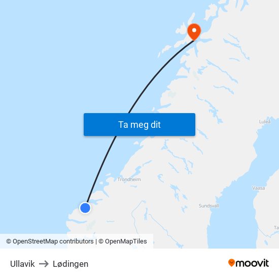 Ullavik to Lødingen map