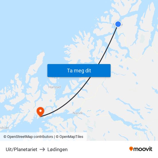 Uit/Planetariet to Lødingen map