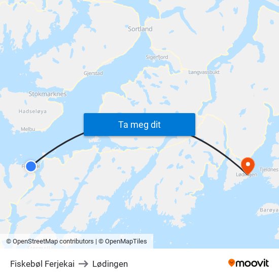 Fiskebøl Ferjekai to Lødingen map