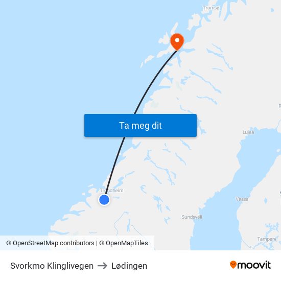 Svorkmo Klinglivegen to Lødingen map