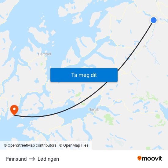 Finnsund to Lødingen map