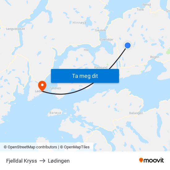 Fjelldal Kryss to Lødingen map