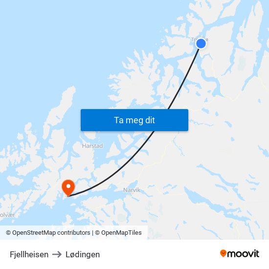 Fjellheisen to Lødingen map