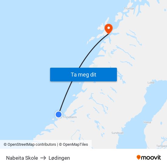 Nabeita Skole to Lødingen map