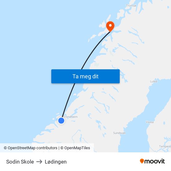 Sodin Skole to Lødingen map