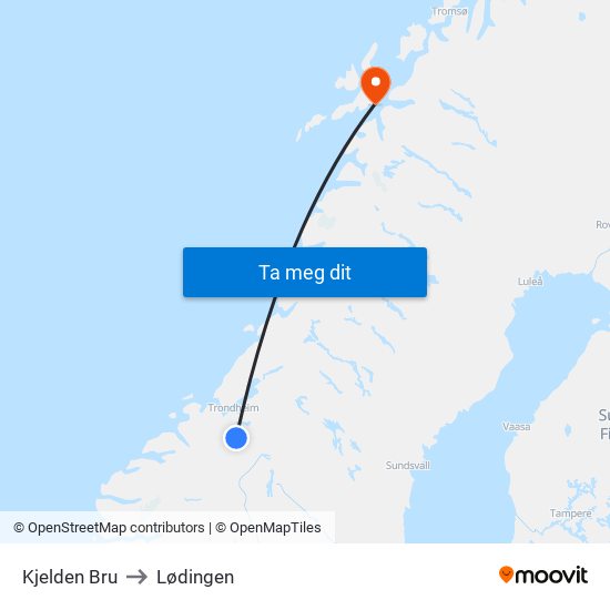 Kjelden Bru to Lødingen map