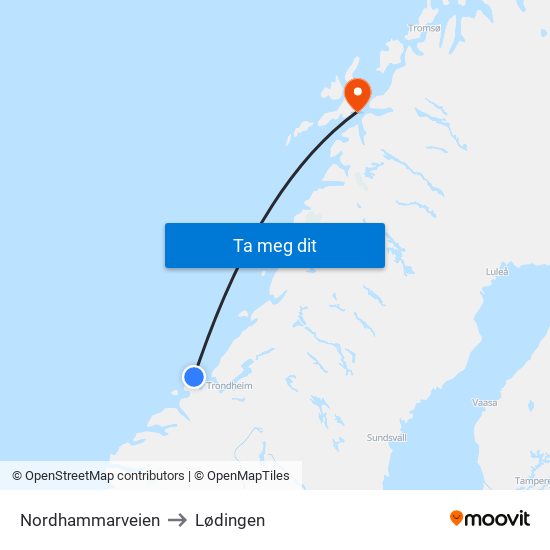 Nordhammarveien to Lødingen map