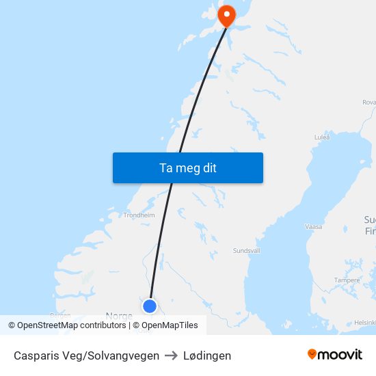 Casparis Veg/Solvangvegen to Lødingen map