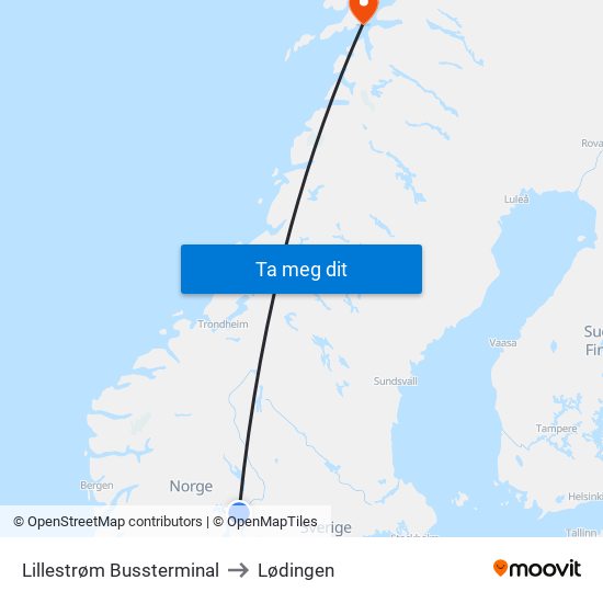 Lillestrøm Bussterminal to Lødingen map