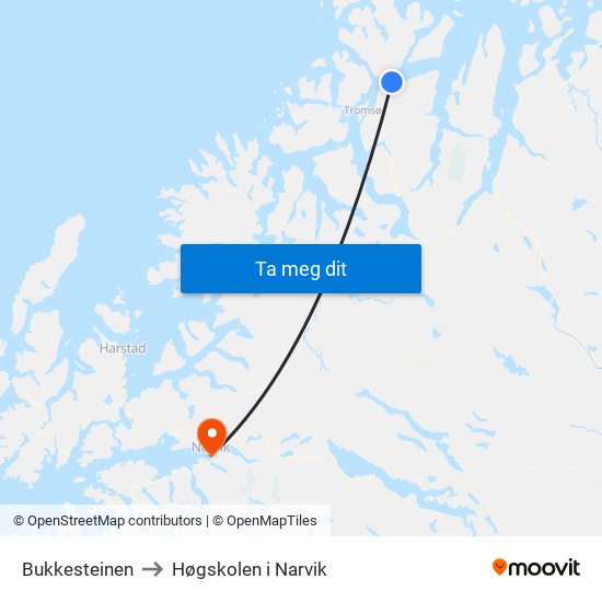 Bukkesteinen to Høgskolen i Narvik map