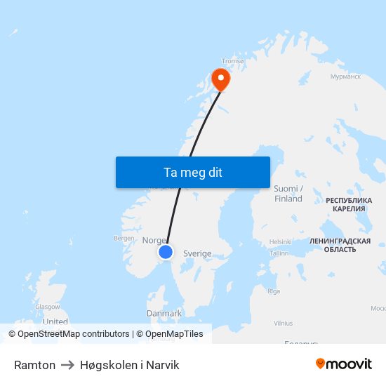 Ramton to Høgskolen i Narvik map