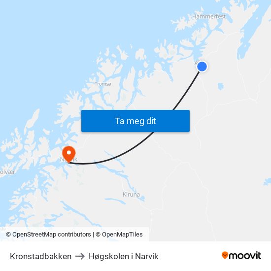 Kronstadbakken to Høgskolen i Narvik map