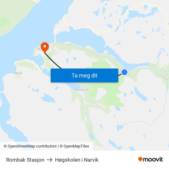 Rombak Stasjon to Høgskolen i Narvik map