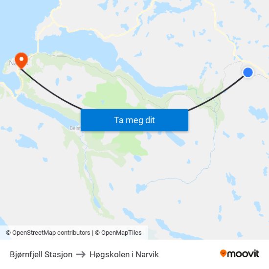 Bjørnfjell Stasjon to Høgskolen i Narvik map