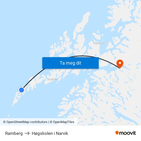 Ramberg to Høgskolen i Narvik map