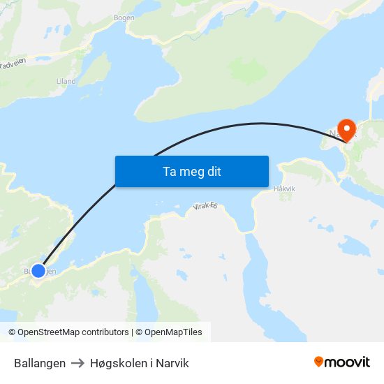 Ballangen to Høgskolen i Narvik map