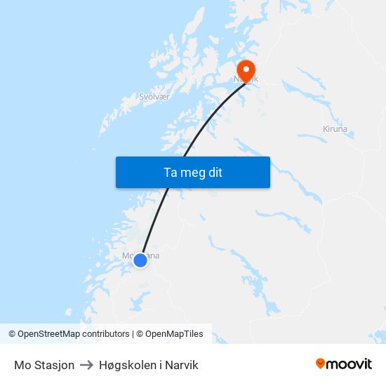 Mo Stasjon to Høgskolen i Narvik map