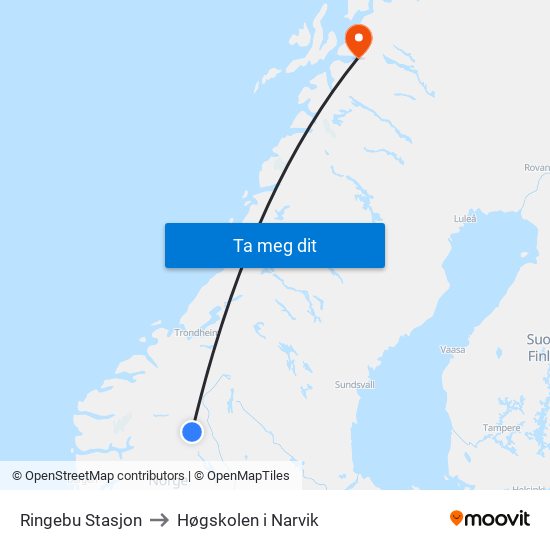 Ringebu Stasjon to Høgskolen i Narvik map