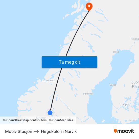 Moelv Stasjon to Høgskolen i Narvik map